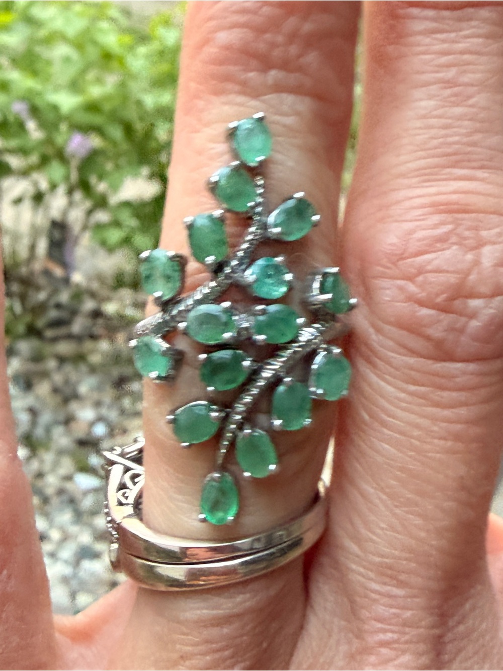 Natural Emerald Leaf Sterling Silver 925 Sz7 Ring 4.9-5.6 CTW